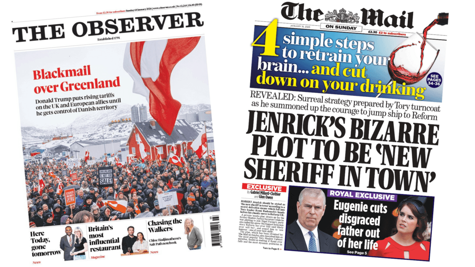 The Papers: 'Blackmail over Greenland' and 'Jenrick's bizarre plot'