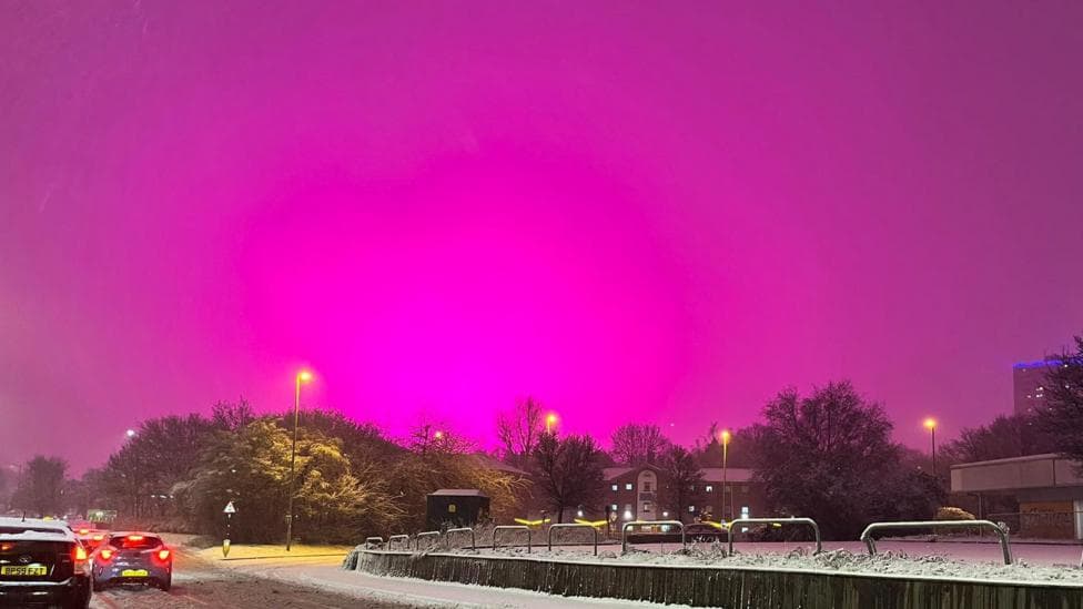 Dazzling pink sky seen in Birmingham during storm