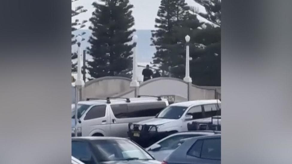 Video appears to show alleged gunmen on bridge connected to beach