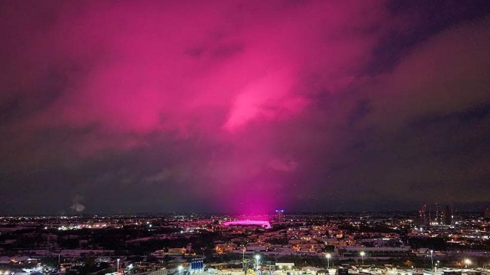 How a football pitch turned Birmingham's snowy sky pink