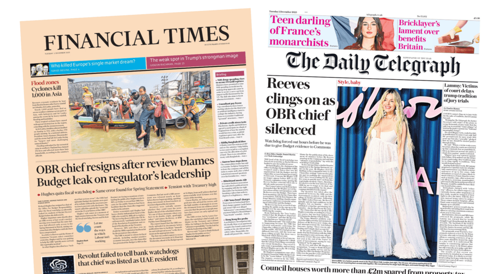 The Papers: 'OBR chief resigns' and 'Reeves clings on'