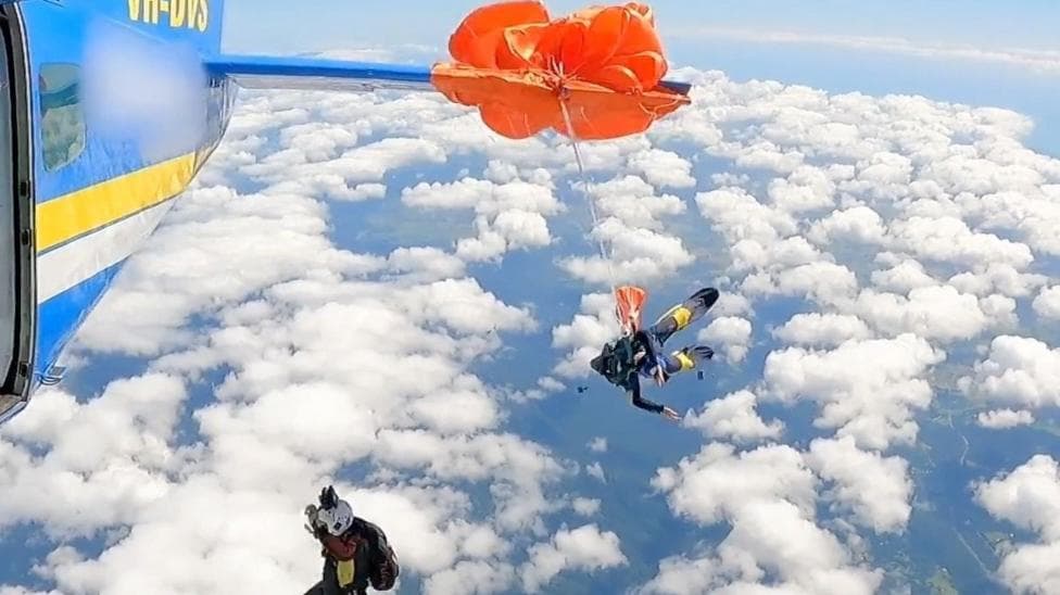 Watch: Moment skydiver's parachute wraps around plane wing