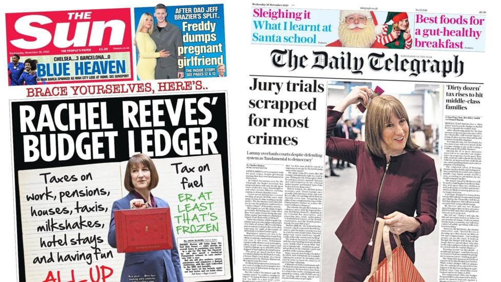 The Papers: 'Rachel Reeves' Budget Ledger' and 'Jury trials scrapped'