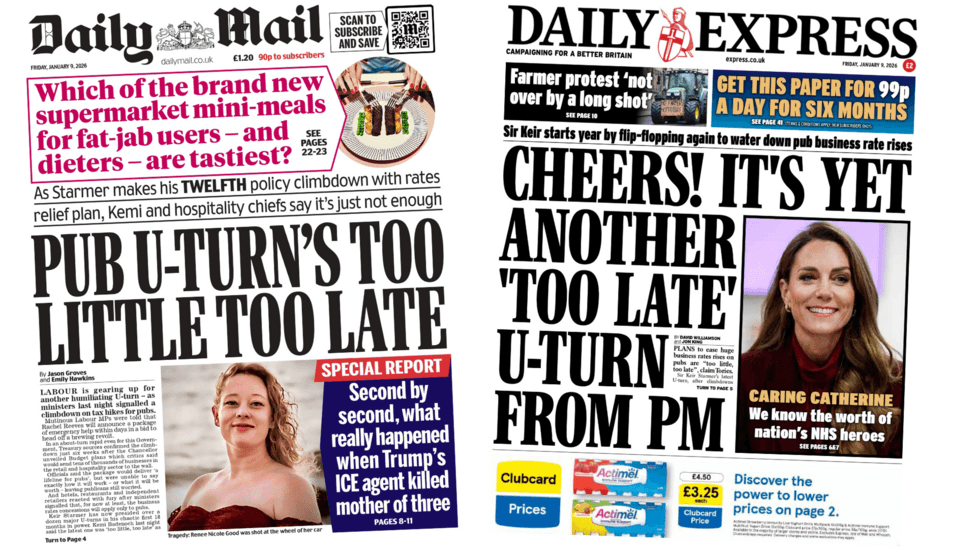 The Papers: 'Pub tax U-turn' and 'caring Catherine'