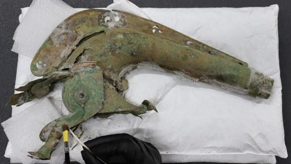 Rare Iron Age war trumpet and boar standard found
