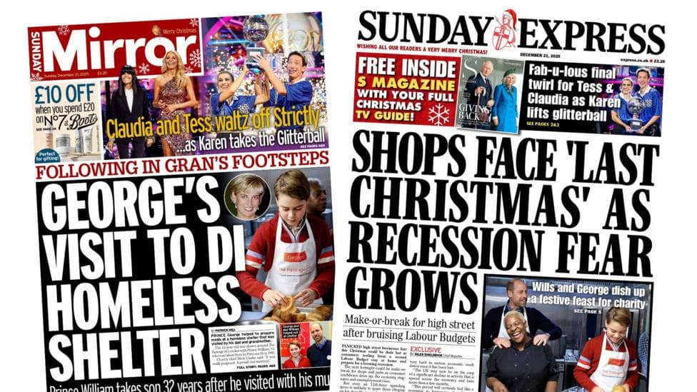 The Papers: George visits 'Di homeless shelter' and shops face 'last Christmas'