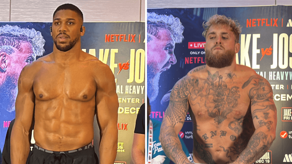 Joshua weighs in nearly two stone heavier than Paul